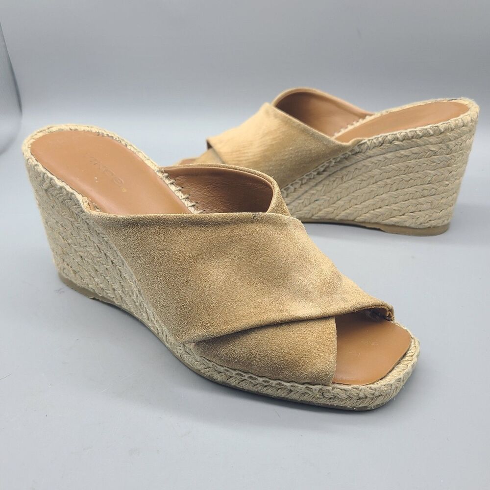 Vince Sandals Womens Size 7.5 Gaelan Espadrille Beige Suede Crisscross Wedge